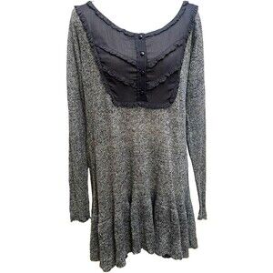 Free People Ruffle Your Hem Tunic Dress Gray Knit Ruffled Bib Blouse Large L